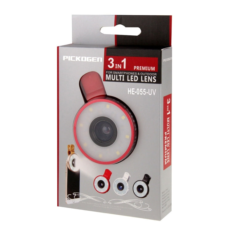 3 in 1 Universal Multifunction LED Ring Flash + Marco Lens + 0.65X Wide Lens with Clip