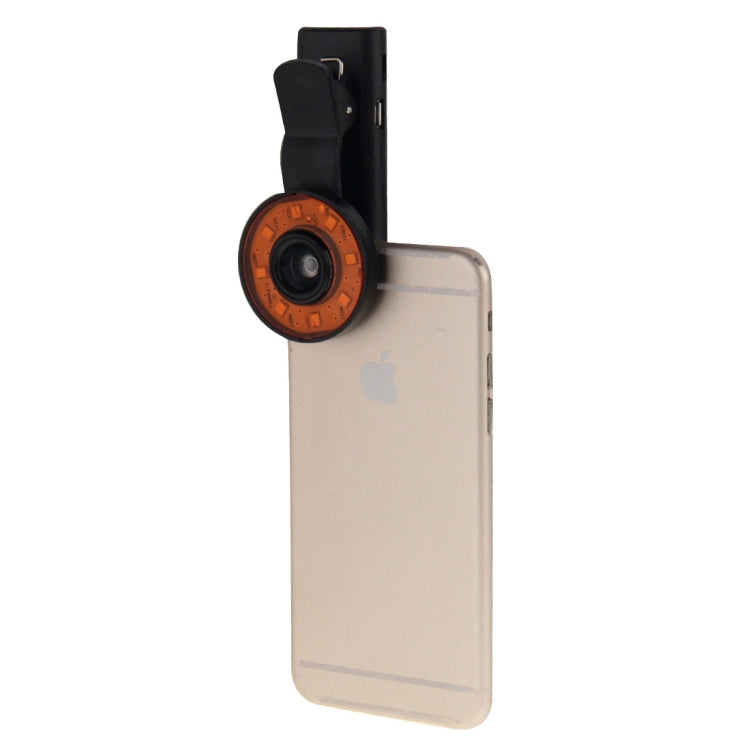 2 in 1 Universal LED Ring Flashlight Lens 0.65X Wide Lens + Marco Lens with Clip & 3 Filters, For iPhone, Samsung, Sony, Lenovo, HTC, Huawei and other Smartphones