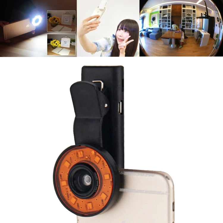 2 in 1 Universal LED Ring Flashlight Lens 0.65X Wide Lens + Marco Lens with Clip & 3 Filters, For iPhone, Samsung, Sony, Lenovo, HTC, Huawei and other Smartphones