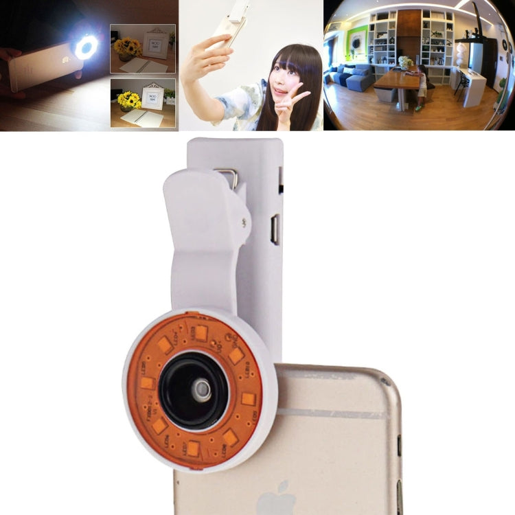 2 in 1 Universal LED Ring Flashlight Lens 0.65X Wide Lens + Marco Lens with Clip & 3 Filters, For iPhone, Samsung, Sony, Lenovo, HTC, Huawei and other Smartphones