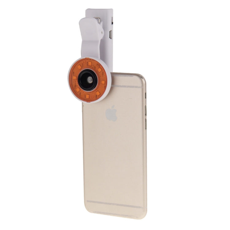 2 in 1 Universal LED Ring Flashlight Lens 0.65X Wide Lens + Marco Lens with Clip & 3 Filters, For iPhone, Samsung, Sony, Lenovo, HTC, Huawei and other Smartphones
