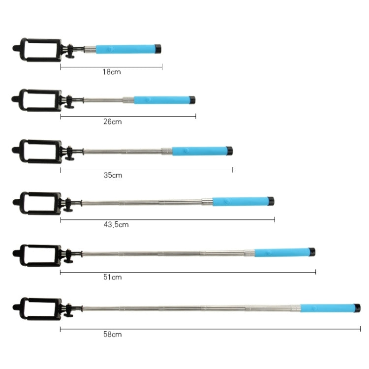 PICKOGEN Portable Adjustable Selfie Stick Monopod Extendable Handheld Holder for Smartphones, Length: 16.5-66cm(Blue)