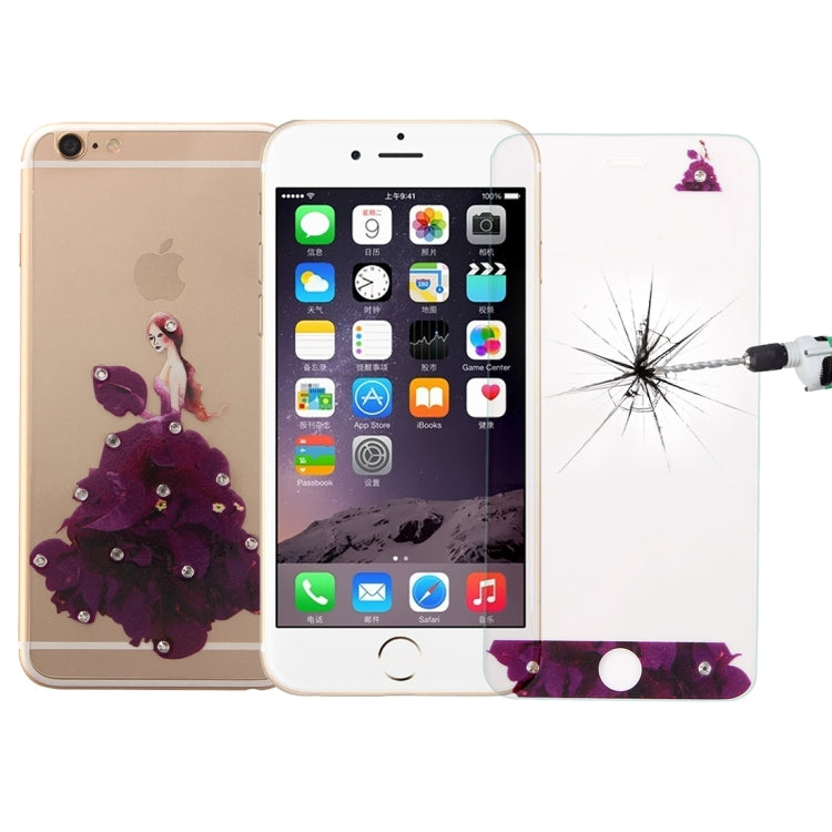 0.3mm 3D Colorized Relief Girl Pattern Diamond Encrusted Front + Back Tempered Glass Screen Protector for iPhone 6 & 6s