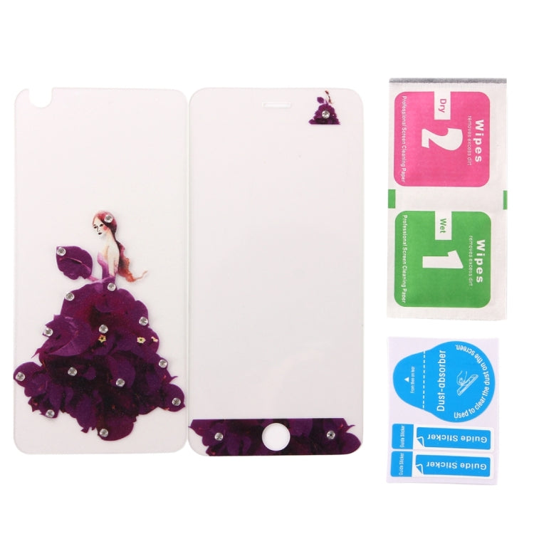 0.3mm 3D Colorized Relief Girl Pattern Diamond Encrusted Front + Back Tempered Glass Screen Protector for iPhone 6 & 6s