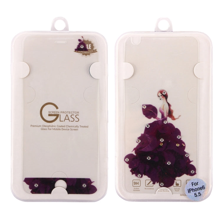 0.3mm 3D Colorized Relief Girl Pattern Diamond Encrusted Front + Back Tempered Glass Screen Protector for iPhone 6 & 6s