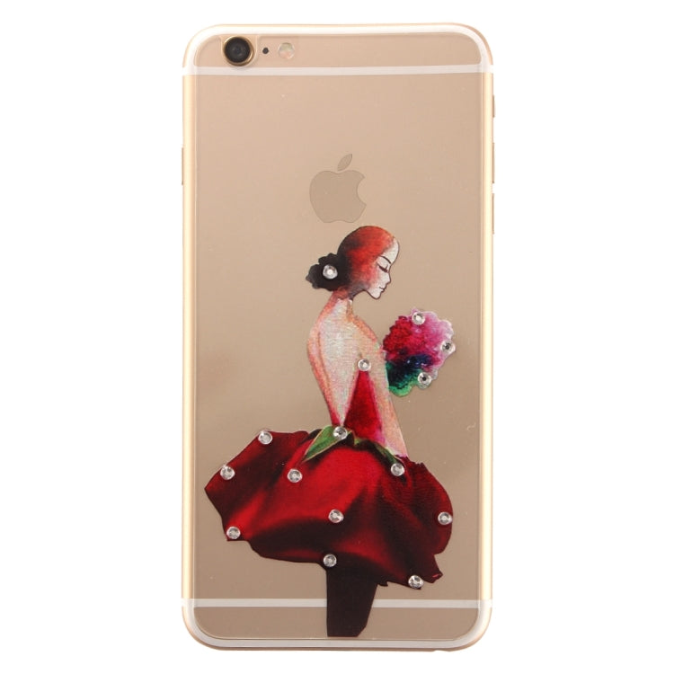 0.3mm 3D Colorized Relief Girl Pattern Diamond Encrusted Front + Back Tempered Glass Screen Protector for iPhone 6 & 6s
