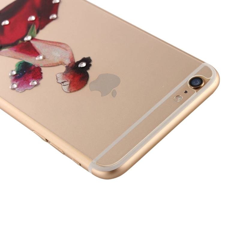 0.3mm 3D Colorized Relief Girl Pattern Diamond Encrusted Front + Back Tempered Glass Screen Protector for iPhone 6 & 6s