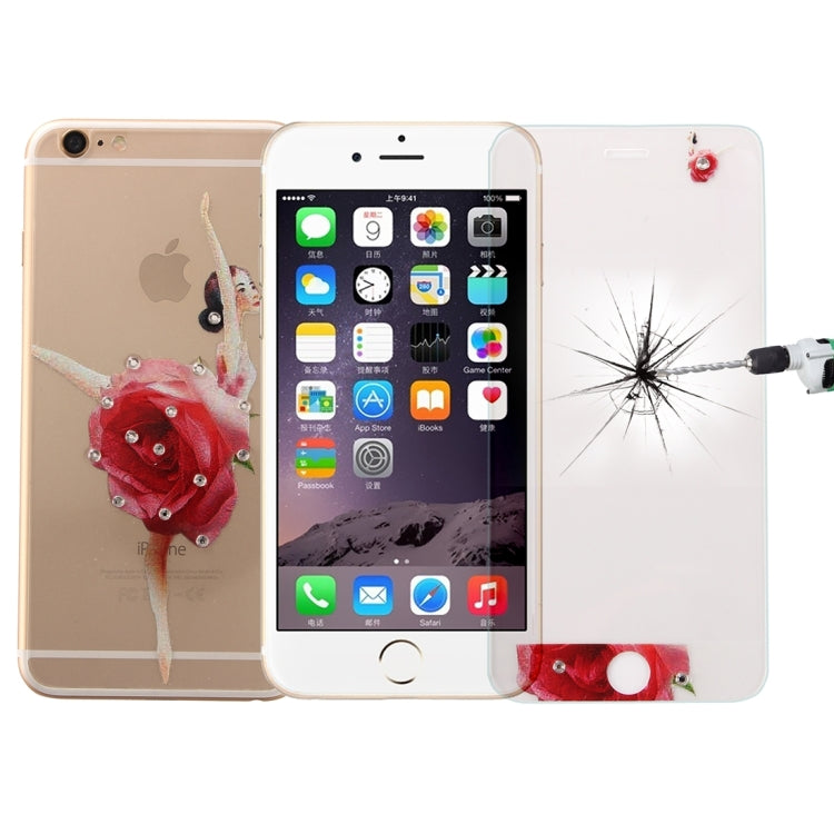 0.3mm 3D Colorized Relief Girl Pattern Diamond Encrusted Front + Back Tempered Glass Screen Protector for iPhone 6 & 6s
