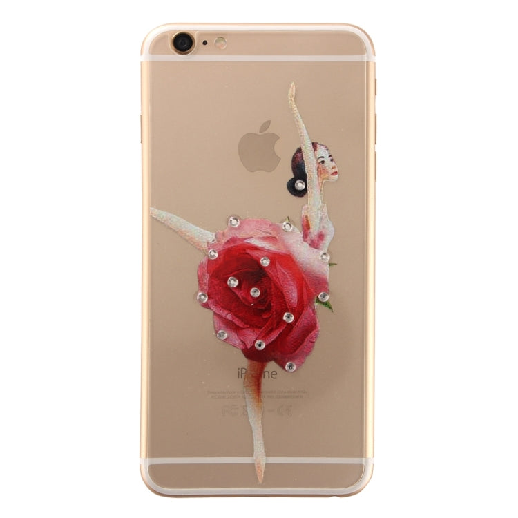 0.3mm 3D Colorized Relief Girl Pattern Diamond Encrusted Front + Back Tempered Glass Screen Protector for iPhone 6 & 6s