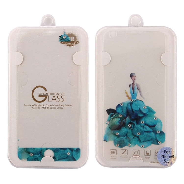 0.3mm 3D Colorized Relief Girl Pattern Diamond Encrusted Front + Back Tempered Glass Screen Protector for iPhone 6 & 6s