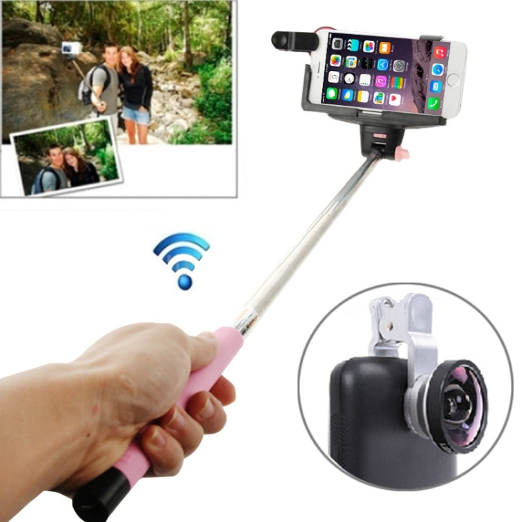 0.4X Super Wide Lens + Selfie Monopod  Kit with & Phone Clip & Lens Clip, For iPhone, Galaxy, Sony, Lenovo, HTC, Huawei, Google, LG, Xiaomi and other Smartphones(Pink)