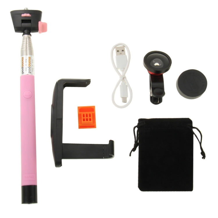 0.4X Super Wide Lens + Selfie Monopod  Kit with & Phone Clip & Lens Clip, For iPhone, Galaxy, Sony, Lenovo, HTC, Huawei, Google, LG, Xiaomi and other Smartphones(Pink)