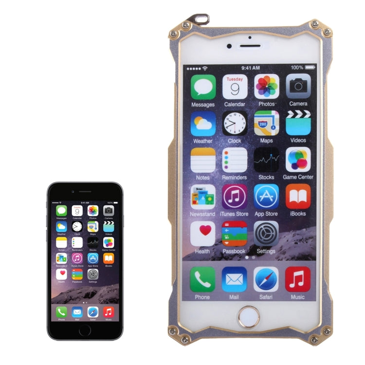 Professional and Powerful Dustproof Shatter-resistant Carbon Fibre Metal Protective Case with Hook for iPhone 6 & 6s(Gold)