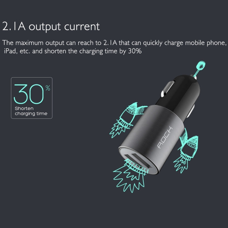 ROCK 5V 2.1A Dual USB Port Raid Car Charger Auto Adapter, For iPhone, Galaxy,  Huawei, Xiaomi, LG, HTC and other Smart Phones