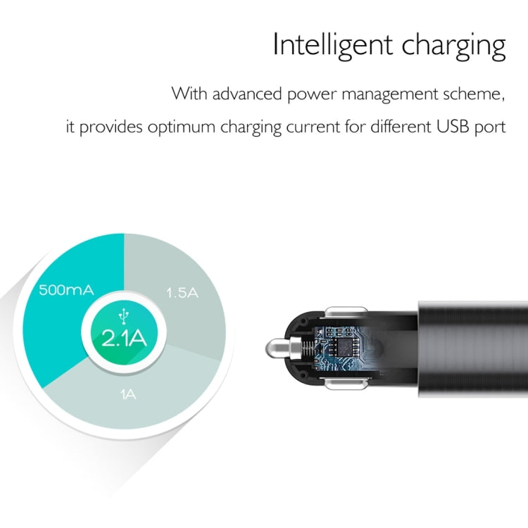 ROCK 5V 2.1A Dual USB Port Raid Car Charger Auto Adapter, For iPhone, Galaxy,  Huawei, Xiaomi, LG, HTC and other Smart Phones