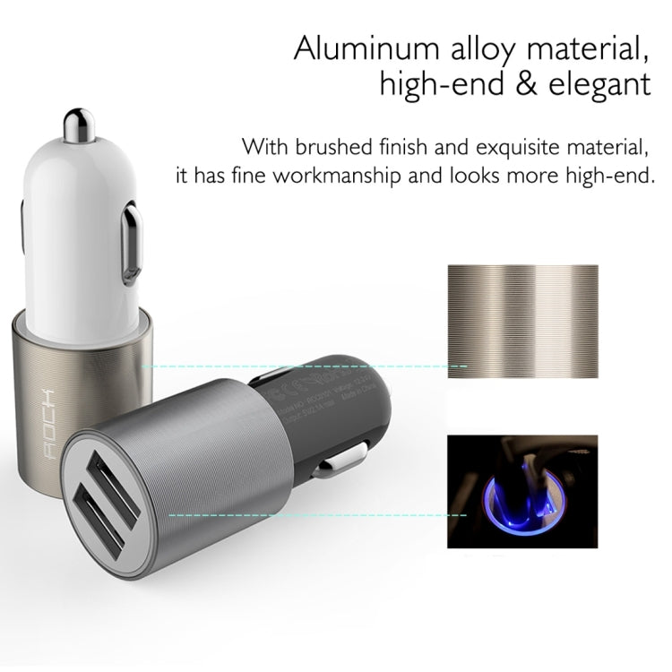 ROCK 5V 2.1A Dual USB Port Raid Car Charger Auto Adapter, For iPhone, Galaxy,  Huawei, Xiaomi, LG, HTC and other Smart Phones