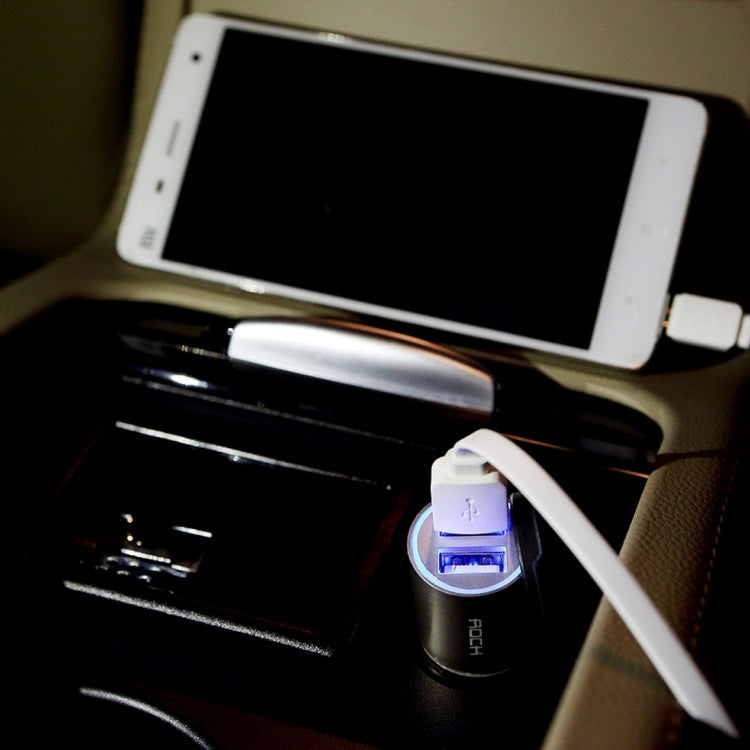 ROCK 5V 2.1A Dual USB Port Raid Car Charger Auto Adapter, For iPhone, Galaxy,  Huawei, Xiaomi, LG, HTC and other Smart Phones