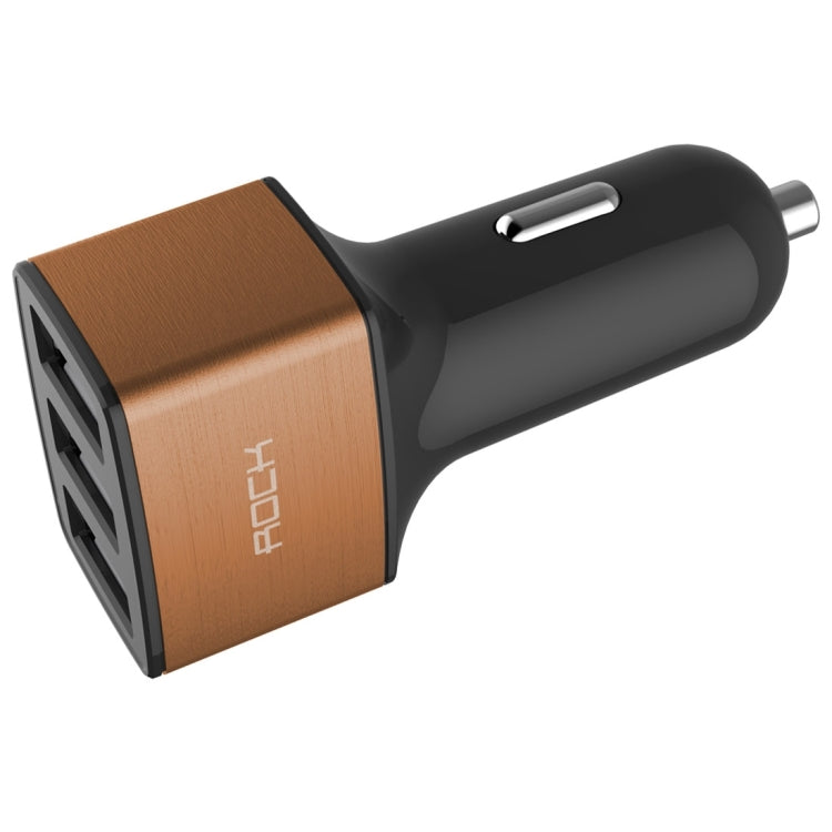 ROCK 5V 4.8A 3 USB Ports Raid Car Charger Auto Adapter for iPhone 6 Plus & 6s Plus / iPhone 5 & 5S / iPad mini, Galaxy S6, LG, HTC Blackberry (Brass)