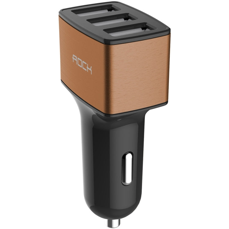 ROCK 5V 4.8A 3 USB Ports Raid Car Charger Auto Adapter for iPhone 6 Plus & 6s Plus / iPhone 5 & 5S / iPad mini, Galaxy S6, LG, HTC Blackberry (Brass)