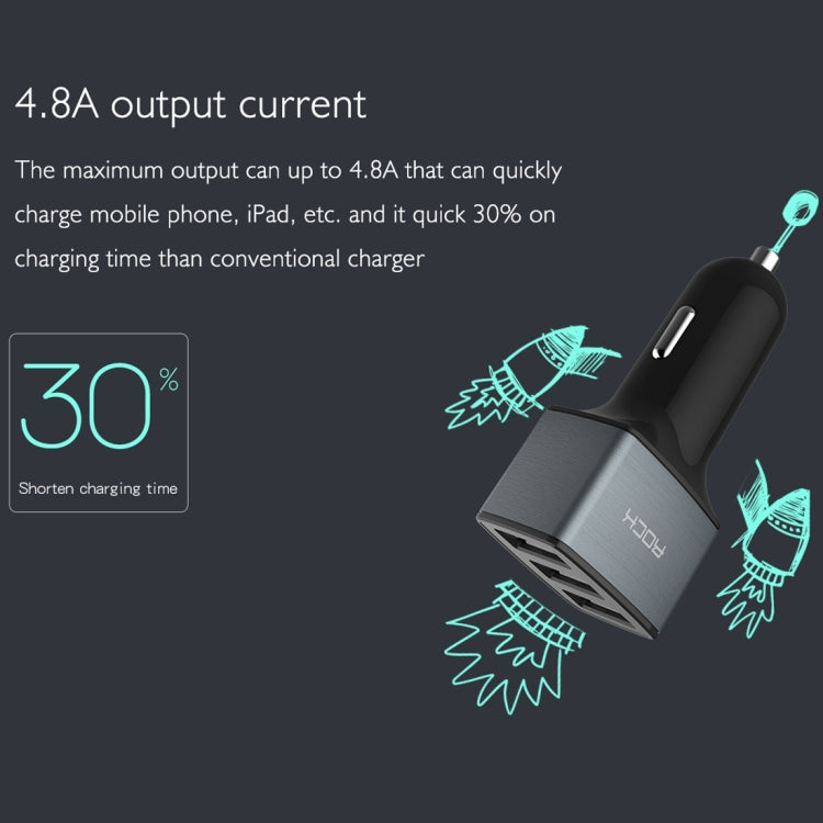 ROCK 5V 4.8A 3 USB Ports Raid Car Charger Auto Adapter for iPhone 6 Plus & 6s Plus / iPhone 5 & 5S / iPad mini, Galaxy S6, LG, HTC Blackberry (Brass)