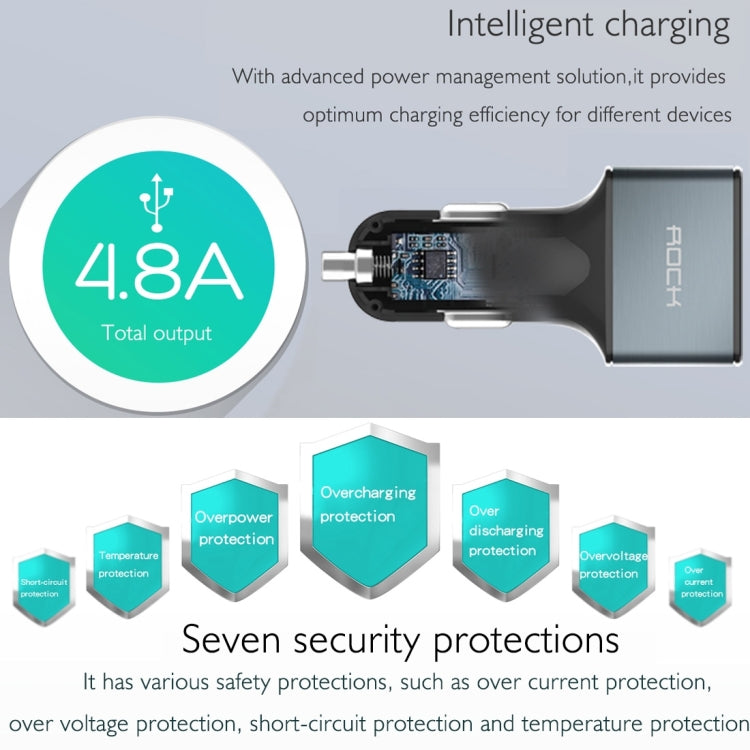 ROCK 5V 4.8A 3 USB Ports Raid Car Charger Auto Adapter for iPhone 6 Plus & 6s Plus / iPhone 5 & 5S / iPad mini, Galaxy S6, LG, HTC Blackberry (Brass)
