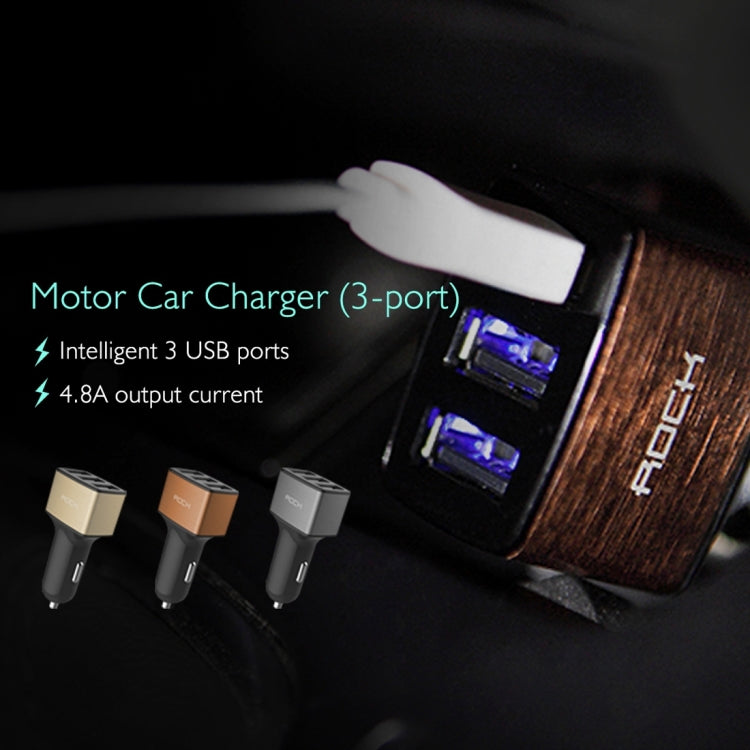ROCK 5V 4.8A 3 USB Ports Raid Car Charger Auto Adapter for iPhone 6 Plus & 6s Plus / iPhone 5 & 5S / iPad mini, Galaxy S6, LG, HTC Blackberry (Brass)