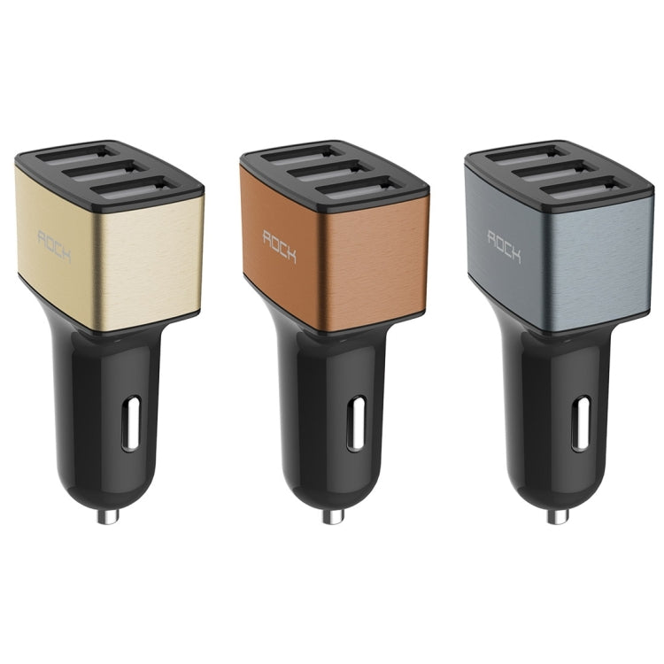 ROCK 5V 4.8A 3 USB Ports Raid Car Charger Auto Adapter for iPhone 6 Plus & 6s Plus / iPhone 5 & 5S / iPad mini, Galaxy S6, LG, HTC Blackberry (Brass)