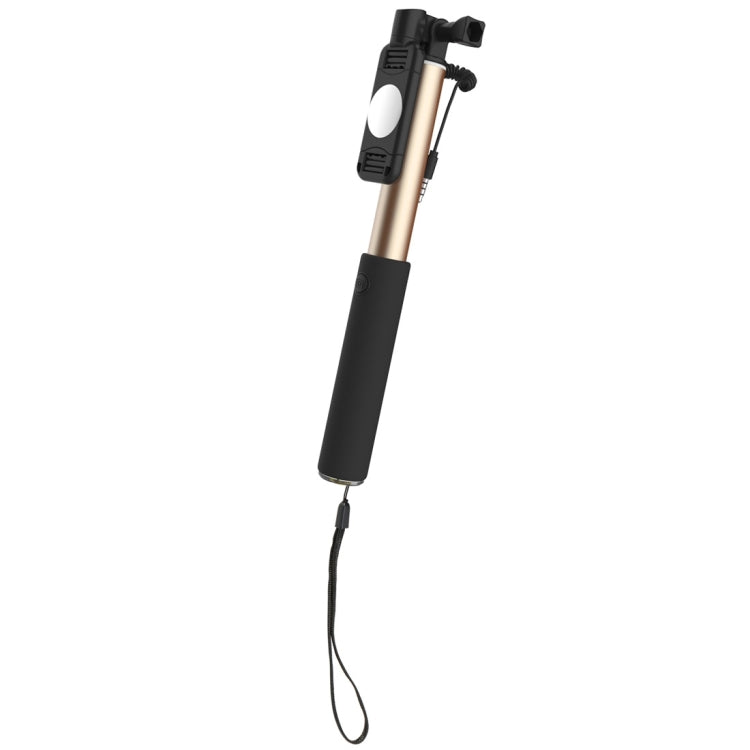 ROCK ROT0716 Portable Wire Control Selfie Stick Monopod Folding Extendable Handheld Holder with Mirror for iOS & Android Phone, Folded Length: 24.5cm, Extension Length: 90cm(Gold)