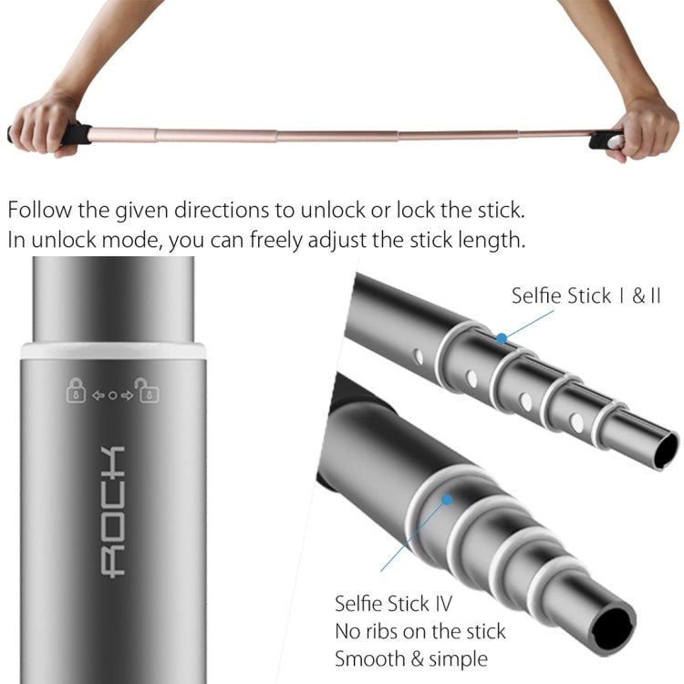 ROCK ROT0716 Portable Wire Control Selfie Stick Monopod Folding Extendable Handheld Holder with Mirror for iOS & Android Phone, Folded Length: 24.5cm, Extension Length: 90cm(Gold)