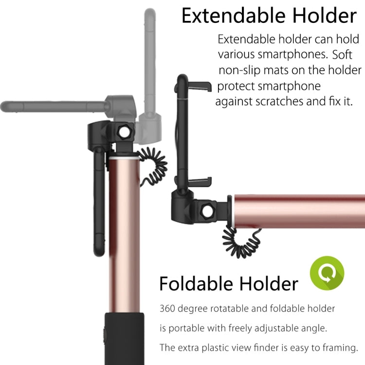 ROCK ROT0716 Portable Wire Control Selfie Stick Monopod Folding Extendable Handheld Holder with Mirror for iOS & Android Phone, Folded Length: 24.5cm, Extension Length: 90cm(Gold)