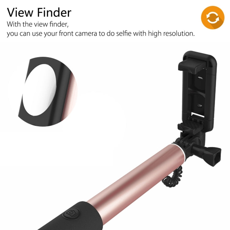 ROCK ROT0716 Portable Wire Control Selfie Stick Monopod Folding Extendable Handheld Holder with Mirror for iOS & Android Phone, Folded Length: 24.5cm, Extension Length: 90cm(Gold)