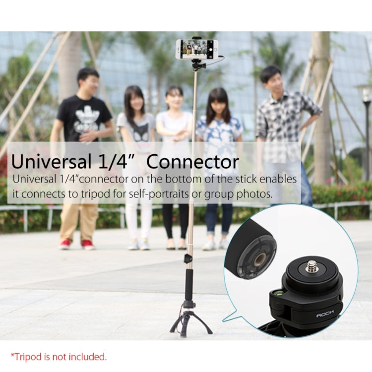 ROCK ROT0716 Portable Wire Control Selfie Stick Monopod Folding Extendable Handheld Holder with Mirror for iOS & Android Phone, Folded Length: 24.5cm, Extension Length: 90cm(Gold)