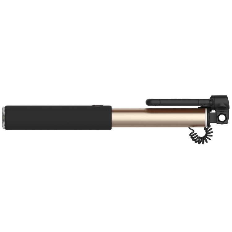 ROCK ROT0716 Portable Wire Control Selfie Stick Monopod Folding Extendable Handheld Holder with Mirror for iOS & Android Phone, Folded Length: 24.5cm, Extension Length: 90cm(Gold)