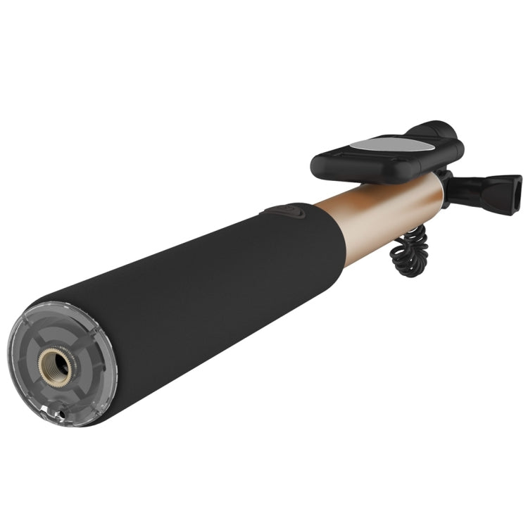 ROCK ROT0716 Portable Wire Control Selfie Stick Monopod Folding Extendable Handheld Holder with Mirror for iOS & Android Phone, Folded Length: 24.5cm, Extension Length: 90cm(Gold)