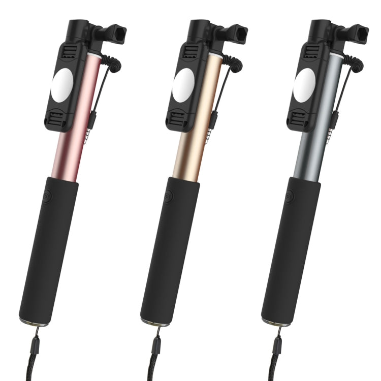 ROCK ROT0716 Portable Wire Control Selfie Stick Monopod Folding Extendable Handheld Holder with Mirror for iOS & Android Phone, Folded Length: 24.5cm, Extension Length: 90cm(Gold)