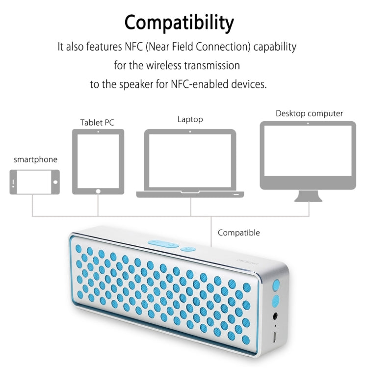 Rock MUBOX Portable Aluminum Stereo Bluetooth V4.0 Music Speaker with Two Strong Speaker Drivers & Mic, Support NFC & AUX IN