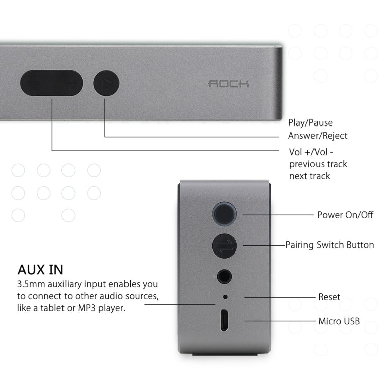 Rock MUBOX Portable Aluminum Stereo Bluetooth V4.0 Music Speaker with Two Strong Speaker Drivers & Mic, Support NFC & AUX IN
