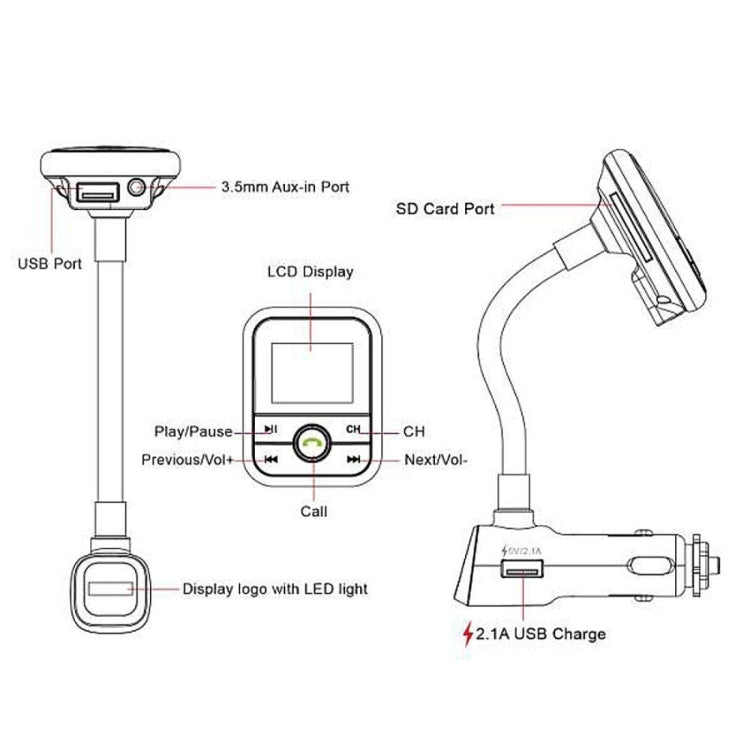 BT67 Bluetooth Car Kit MP3 Player FM Transmitter with Remote Control, 5V 2.1A USB Car Charger for iPhone 6 / iPad / Galaxy S6 / Mobile Phone