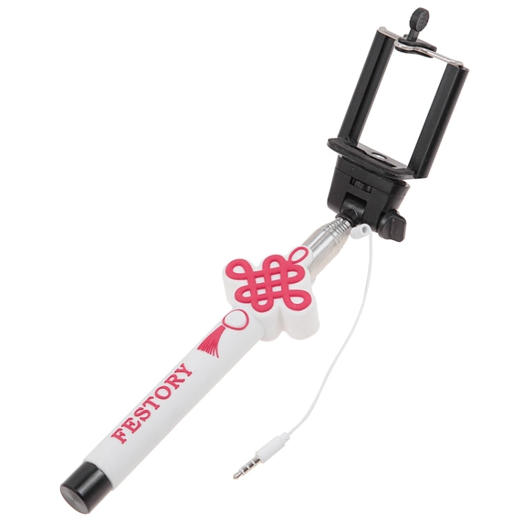 KX-M02 3D Chinese Knot Pattern Wire Controlled Selfie Stick Monopod Extendable Handheld Holder for Camera / Cellphone, Max Length: 90cm(White)