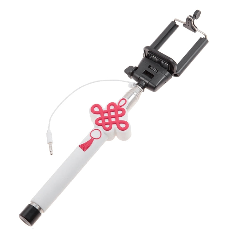 KX-M02 3D Chinese Knot Pattern Wire Controlled Selfie Stick Monopod Extendable Handheld Holder for Camera / Cellphone, Max Length: 90cm(White)