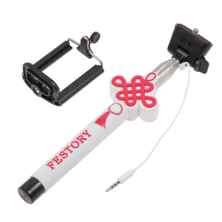 KX-M02 3D Chinese Knot Pattern Wire Controlled Selfie Stick Monopod Extendable Handheld Holder for Camera / Cellphone, Max Length: 90cm(White)