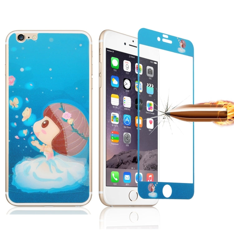 0.3mm Cartoon Girl Pattern Embossed Fluorescent Front + Back Tempered Glass Screen Protector for iPhone 6 & 6s