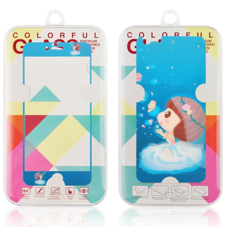 0.3mm Cartoon Girl Pattern Embossed Fluorescent Front + Back Tempered Glass Screen Protector for iPhone 6 & 6s