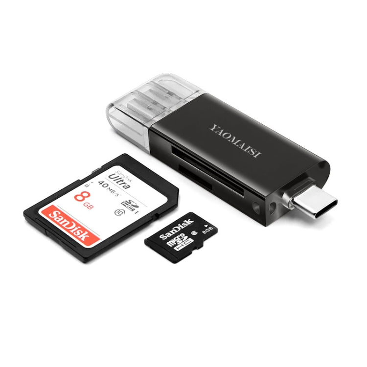 YAOMAISI Q25 2 in 1 USB 3.0 to Type-C Metal Memory Card Reader, Support SD / TF Card