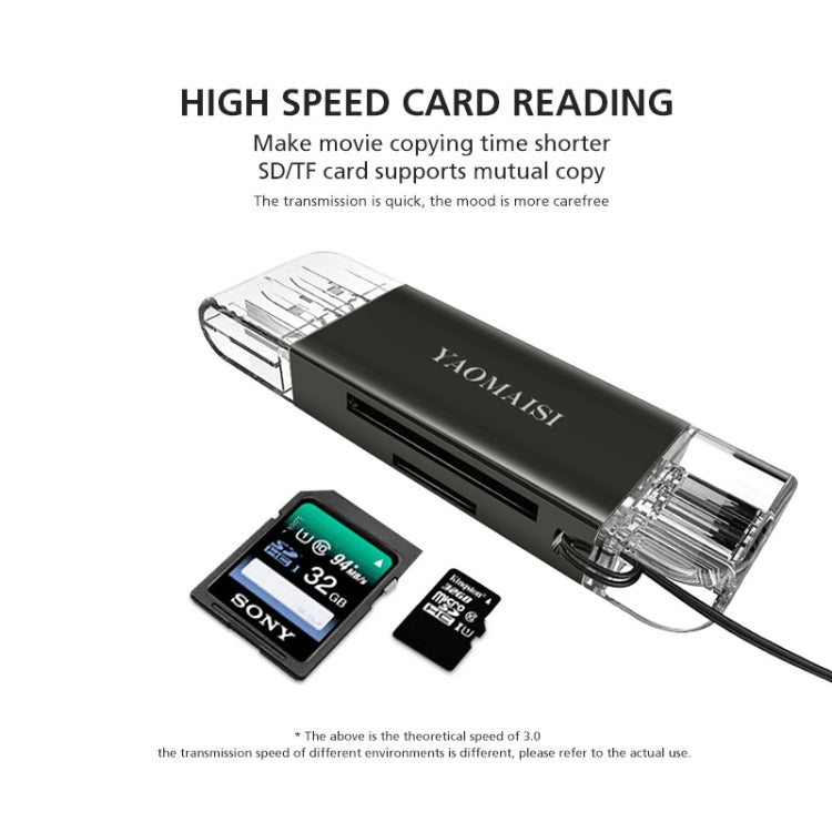 YAOMAISI Q25 2 in 1 USB 3.0 to Type-C Metal Memory Card Reader, Support SD / TF Card