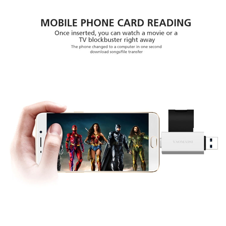YAOMAISI Q25 2 in 1 USB 3.0 to Type-C Metal Memory Card Reader, Support SD / TF Card