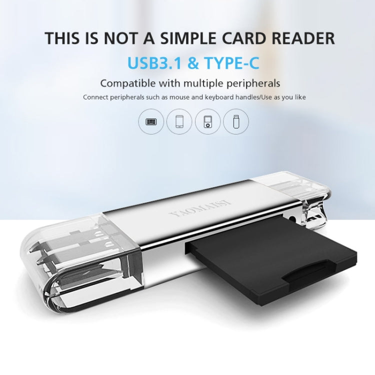YAOMAISI Q25 2 in 1 USB 3.0 to Type-C Metal Memory Card Reader, Support SD / TF Card