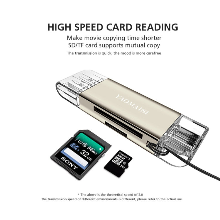 YAOMAISI Q25 2 in 1 USB 3.0 to Type-C Metal Memory Card Reader, Support SD / TF Card