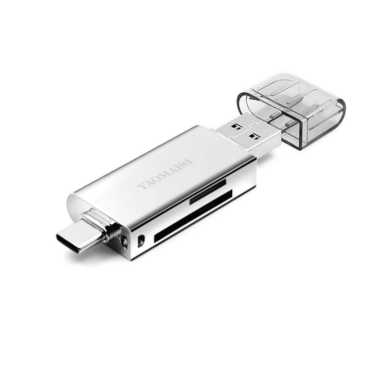 YAOMAISI Q25 2 in 1 USB 3.0 to Type-C Metal Memory Card Reader, Support SD / TF Card
