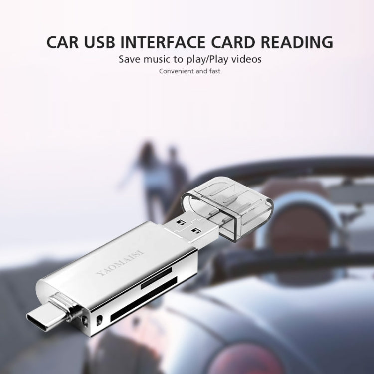 YAOMAISI Q25 2 in 1 USB 3.0 to Type-C Metal Memory Card Reader, Support SD / TF Card